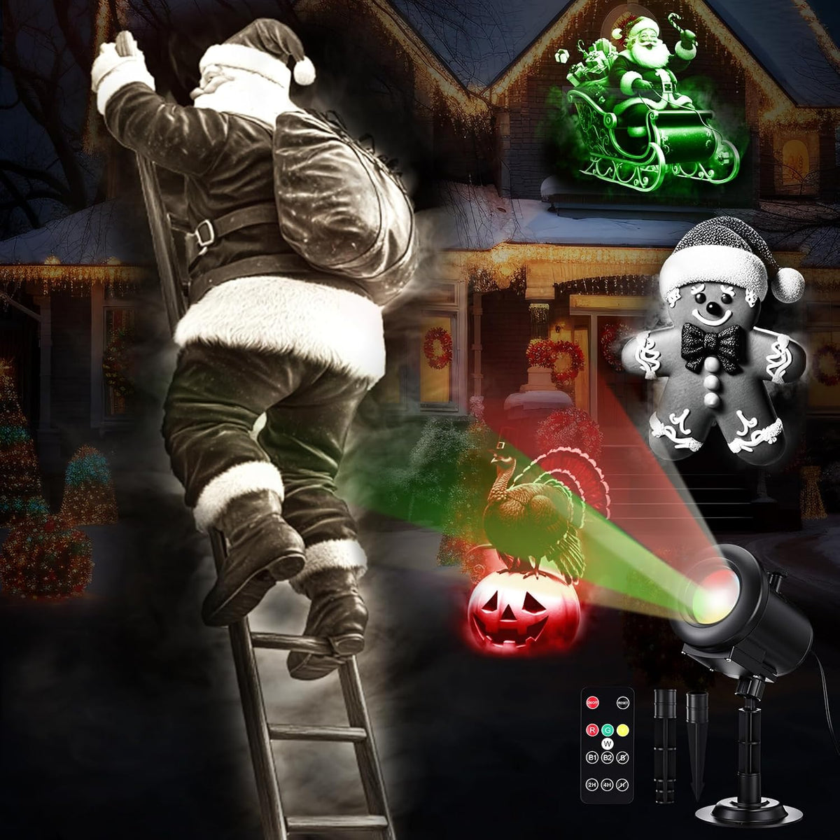 Halloween Projector Lights — 12 Dynamic 3D Scenes to Make Your House the Scariest on the Block | Waterproof Outdoor, Remote Included (+ 6 Christmas Scenes Free)