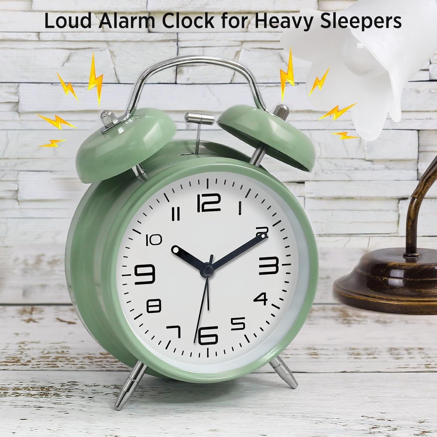 Hush & Ring alarm clock face, plain black numerals on a white dial